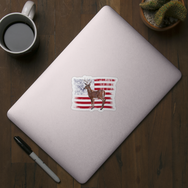 Deer Elk Buck USA American Flag Dad Gift by Dual Rogue